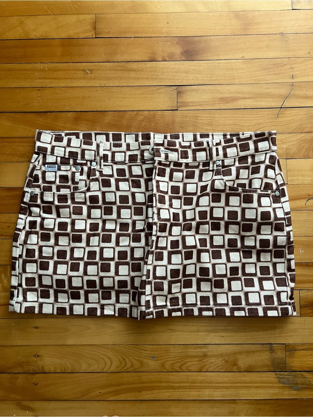 Retro Geometric Brown Mini Skirt